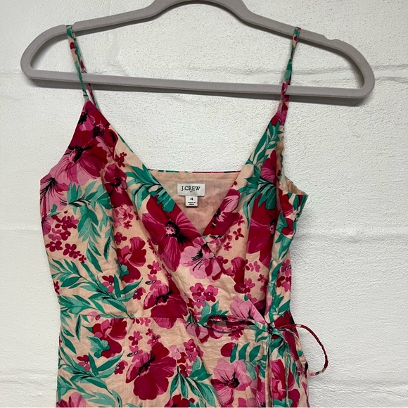 J Crew Womens Sleeveless Wrap Dress Size 4 Floral Midi Tropical Hawaiian Pink - Picture 6 of 8